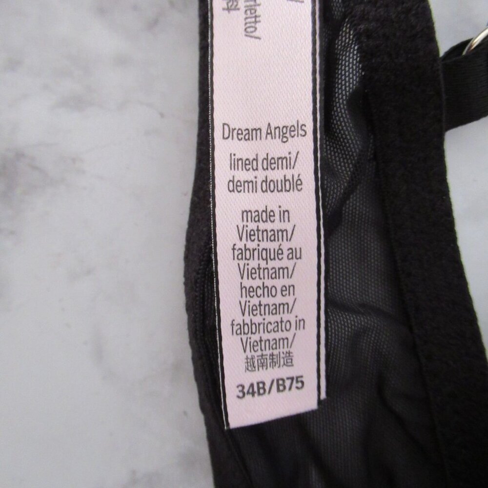 Victorias Secret Bra 34B Black Lace Lined Demi Underwire Padded Dream Angels - Picture 3 of 6